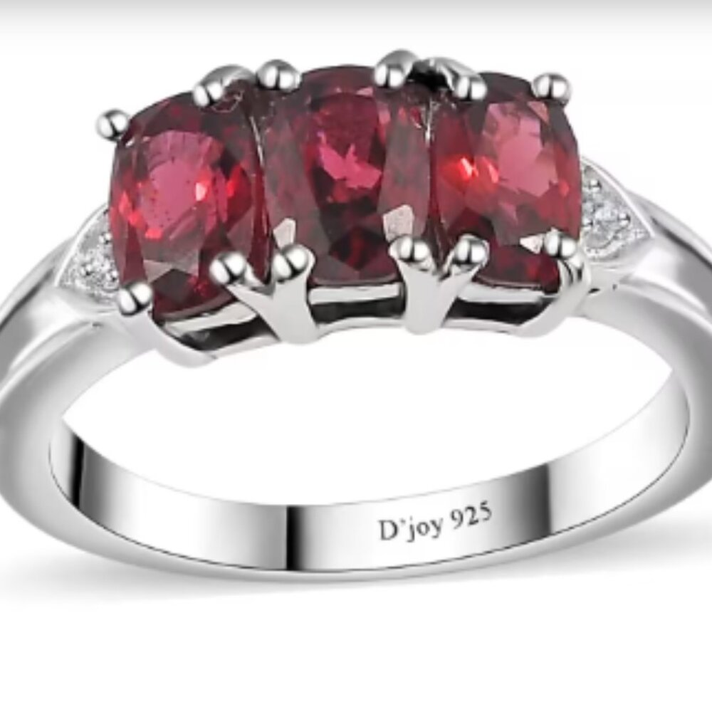 Tanzanian Wine Garnet and White Zircon Trilogy Ring